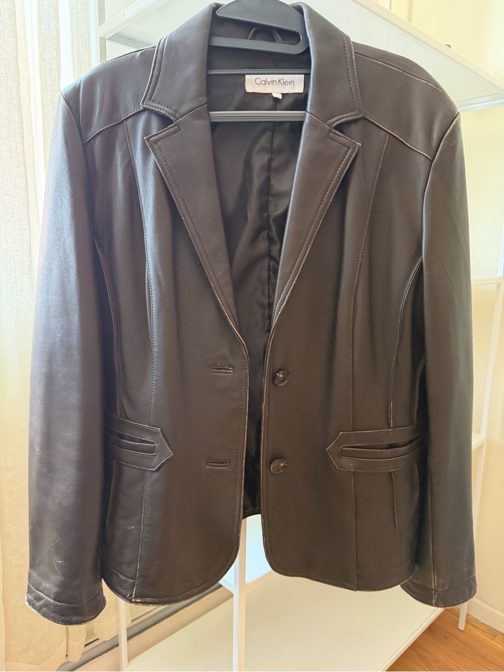 Calvin Klein Dark Brown Leather Blazer Jacket